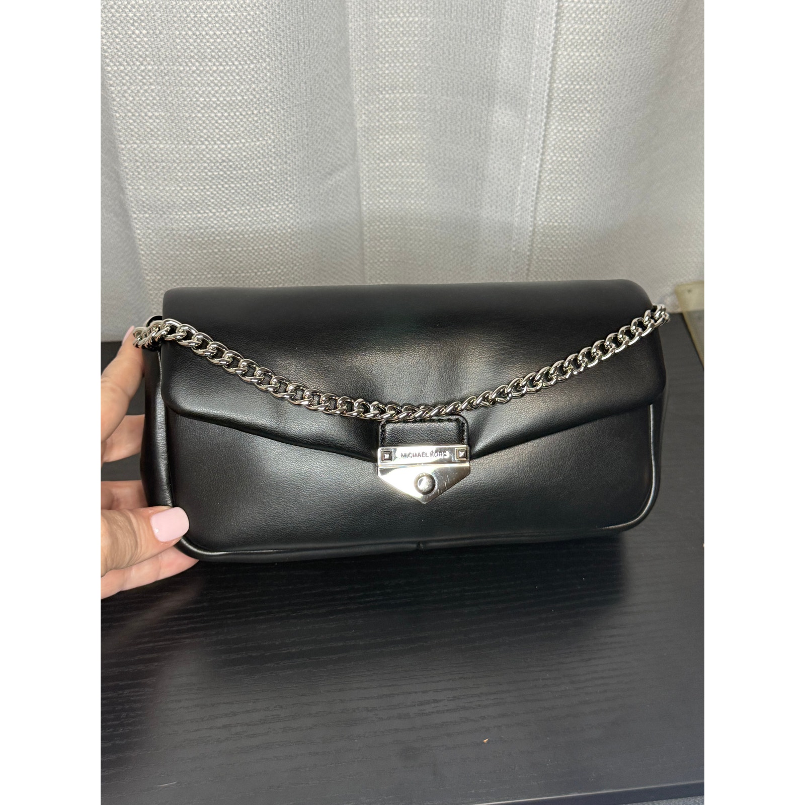 Michael Kors Soho Small Convertible Pouchette Crossbody Black Silver Chain Nwt